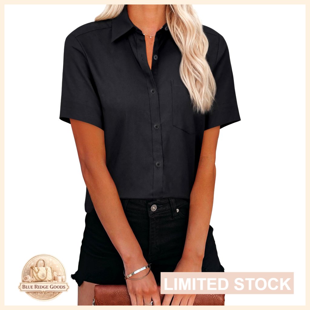 Short Sleeve Button Down Oxford Shirt Stretch Cotton Blouse Formal Work Tunic